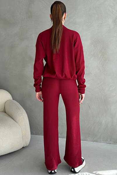 Genel Markalar Bordo Kaşkorse Pantolon Bomber Ceket Kadın Alt Üst Takım