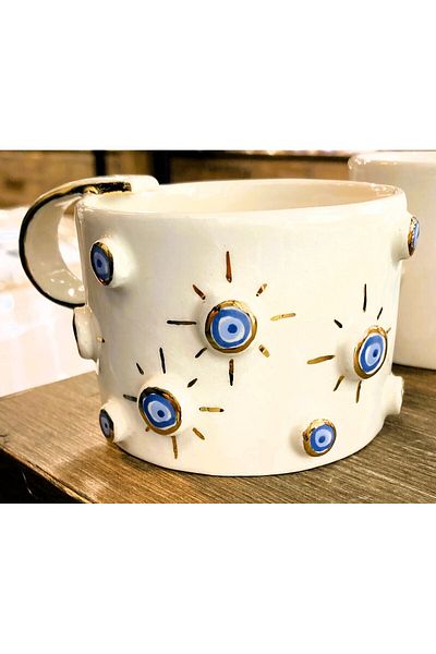 Monako Limited Edition 24 Carat Gold Decorated, Evil Eye Embossed, Handmade, Evil Eye Mug, Eye Mug, Evil Eye Mug, 220 ml