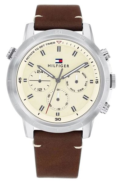 Tommy Hilfiger Men watch 1792102 Troy, Silver Tone with Cream dial, mechanism Quartz