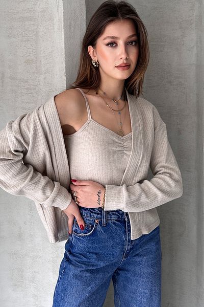 EYYE Stone Color Athlete Cardigan Double Set