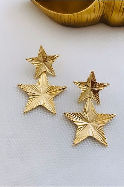VNS Accessories Double Star Earrings (5.5 cm)