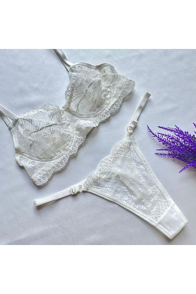 HERMANO White Lace Bralet Set/Lingerie Set(Bra&Tanga)