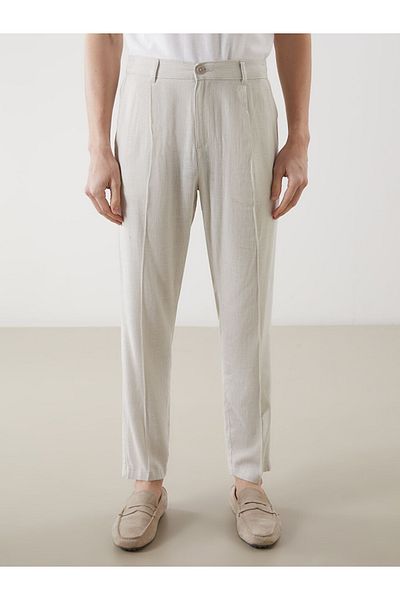 LC Waikiki Ανδρικό μοντέρνο και άνετο παντελόνι Standard Mold Linen Blended Fabric Πλισέ
