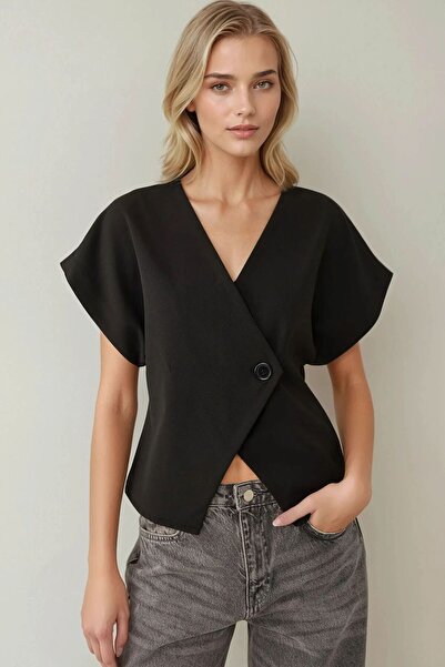 Hiccup Top cu vestă cu umăr lat și decolteu în V adânc