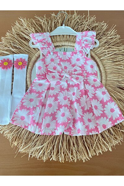 EBRU ÖZÖRGÜCÜ Kız çocuk papatyalı şort tulum ve çorap takım