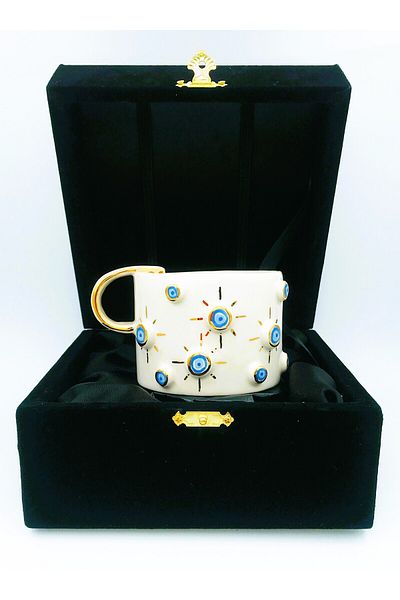 Monako Limited Edition 24 Carat Gold Decorated, Evil Eye Embossed, Handmade, Evil Eye Mug, Eye Mug, Evil Eye Mug, 220 ml