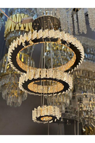 Nesimi Aydınlatma A++ Modern Sarkıt Üçlü Kristal Taşlı Power Avize Kademeli 3 Renk (BEYAZ,SARI,G.IŞIĞI).