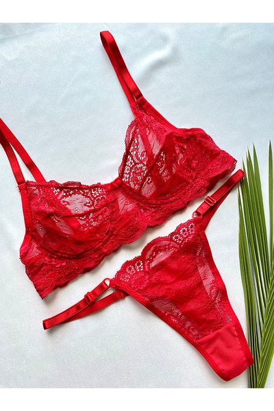 HERMANO Red Lace Bralet Set/Lingerie Set(Bra&Tanga)