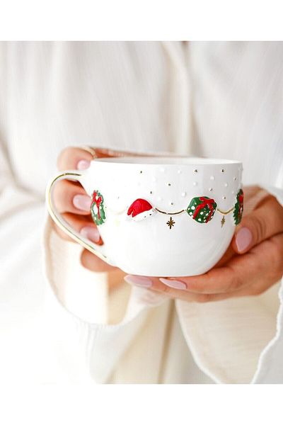 Monako Limited Edition Christmas Embossed, 24 Carat Gold Decorated, Handmade, Christmas Mug, Christmas Mug 350 ml