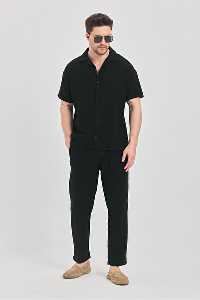 gm giyimarket Men's 100% Linen Shirt-Pants Set