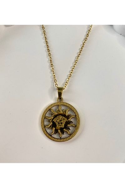 Mia Steel Necklace with Sun God Symbol