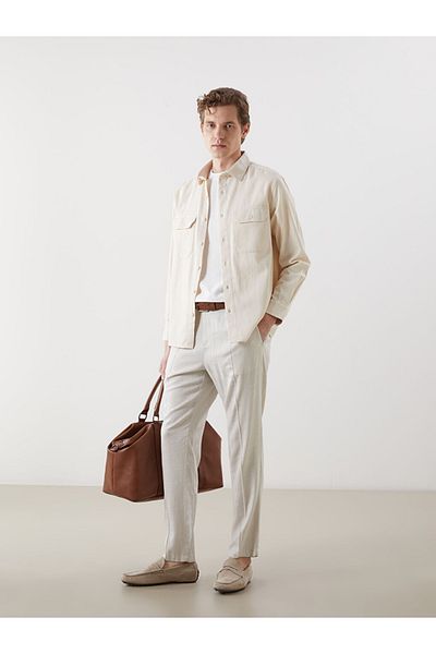 LC Waikiki Ανδρικό μοντέρνο και άνετο παντελόνι Standard Mold Linen Blended Fabric Πλισέ