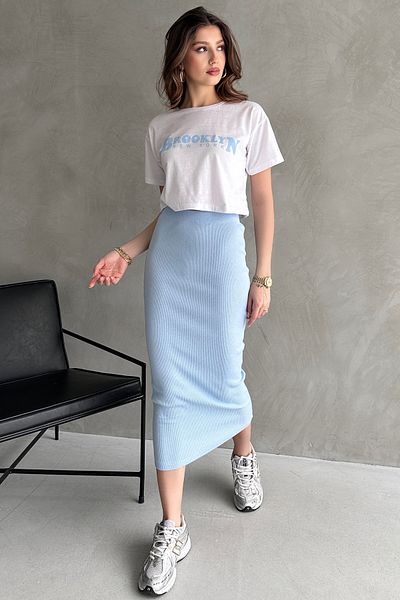 EYYE Blue White Skirt Crop Blouse Double Set