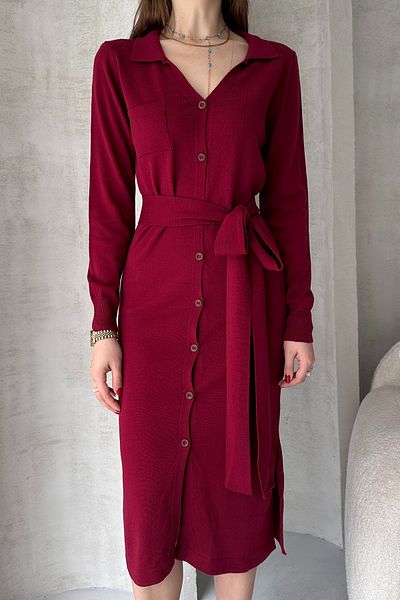 EYYE Rochie Midi cu guler de cămașă din tricot Bordeaux
