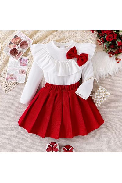 nannie Red and White Nuria Girls Outfit - 5-6 years