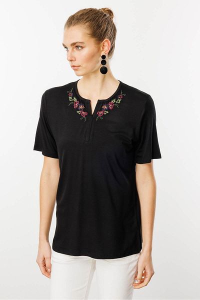 Desen Triko Γυναικείο T-shirt, Μαύρο, Κέντημα