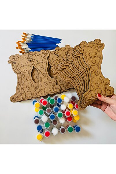 WoodStory Zürafa Boyama Seti – 20 Ahşap Zürafa Figürü + 10 Boya + 20 Fırça | ...