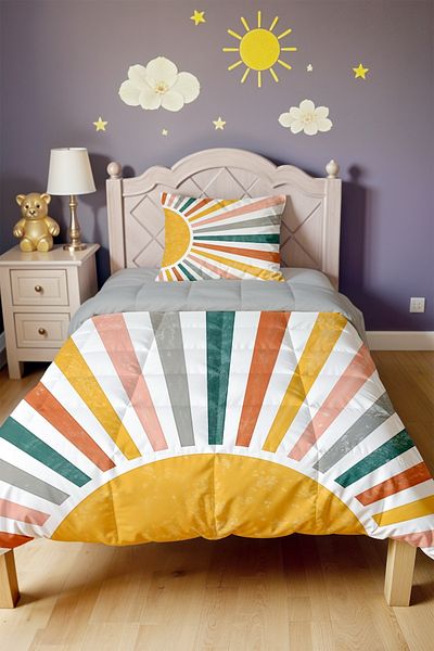 EVPANYA Colorful Bohemian Sun Patterned Single Duvet and Pillowcase