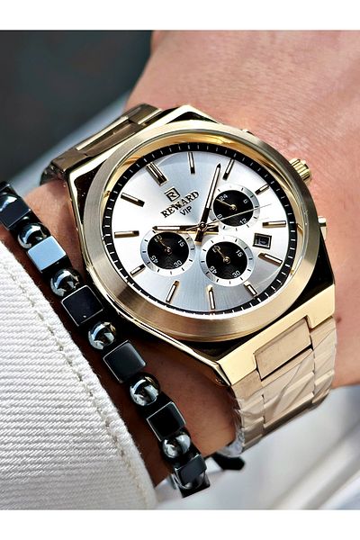 Reward Gold Color Functions Active Steel Band Men's Wristwatch + Bracelet