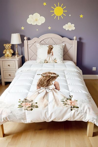 EVPANYA Plain Blonde Hair Princess Patterned Single Duvet and Pillowcase