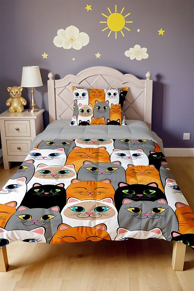 EVPANYA Dark Cats Patterned Single Duvet and Pillowcase