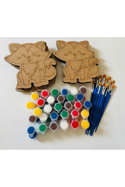 WoodStory 20 Adet Kedi Ahşap Boyama Seti – 20 Fırça + 10 Akrilik Boya ile Yar...