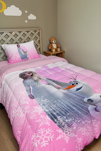 EVPANYA Pink Dream Castle Elsa Patterned Single Quilt and Pillowcase