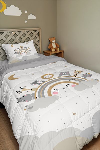 EVPANYA Smiling Rainbow Safari Patterned Single Duvet and Pillowcase