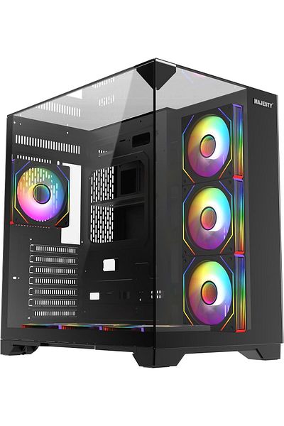 majesty X-space 7-fan Argb Tempered Glass ATX Case with Type-C and USB 3.0 Ports - Black