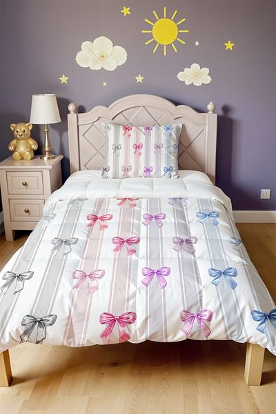 EVPANYA Colorful Stripe Bow Patterned Single Quilt and Pillowcase