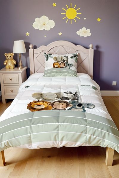 EVPANYA Green Rainbow and Cute Animals Patterned Single Duvet and Pillowcase