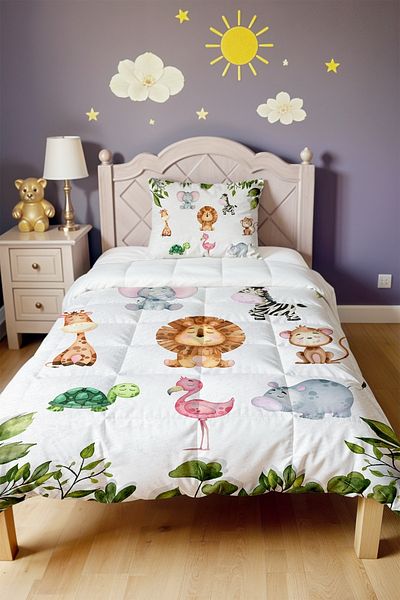EVPANYA Ivy and Friends Patterned Single Quilt and Pillowcase