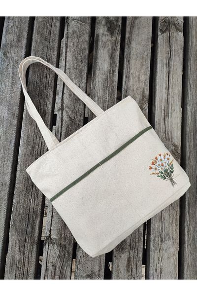 JANJAN Canvas Bag, Zippered, Front Pocket, Inner Pocket Canvas Tote Bag