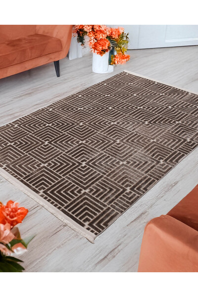 Saray Life Dekoratif Pamuklu Halı Kaydırmaz Dokuma Taban Bianca Vizon Kahvere...