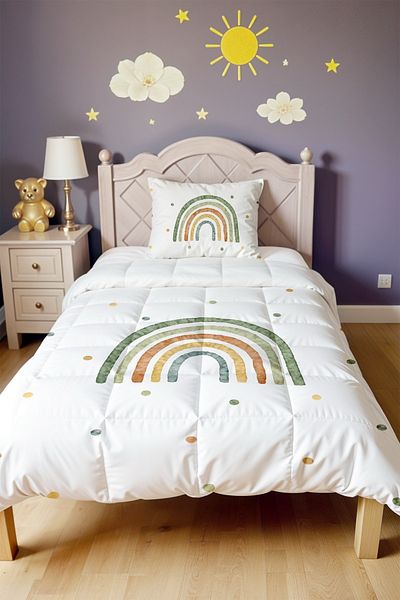 EVPANYA Green Rainbow Patterned Single Duvet and Pillowcase