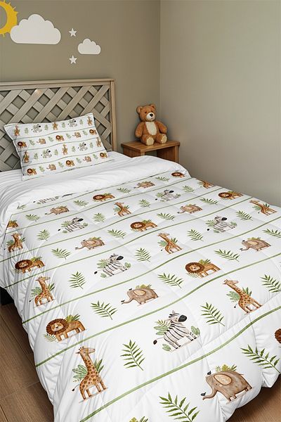 EVPANYA Reported Animals Patterned Single Duvet and Pillowcase