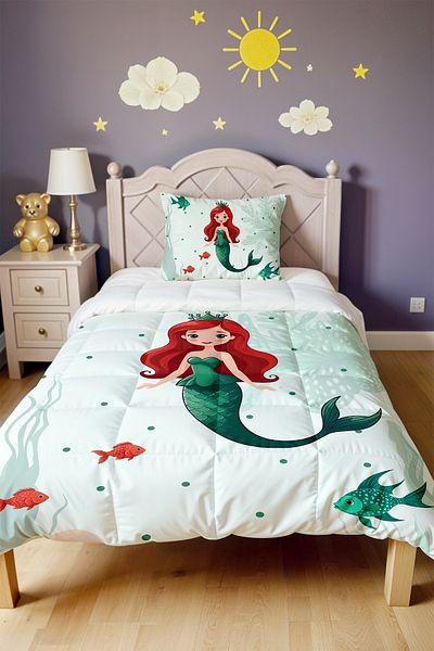 EVPANYA Red Mermaid Patterned Single Duvet and Pillowcase
