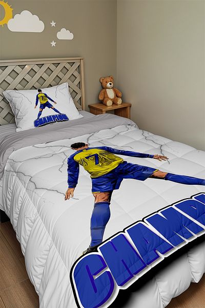 EVPANYA Champion Football Player Patterned Single Duvet and Pillowcase