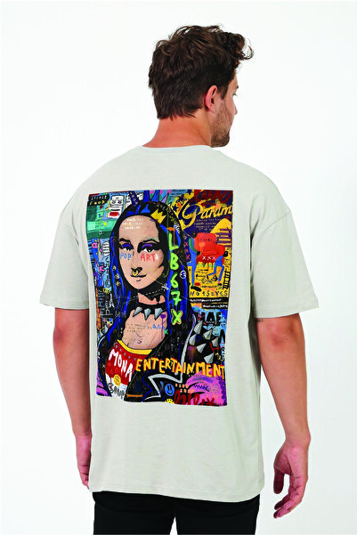 By Caspita Fashion Μπλουζάκι Lenithra Mona Lisa με στάμπα Unisex Oversize γκρι