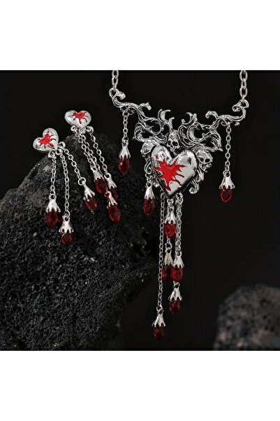 MİLALAZO 3 adet Gotik Lüks Takı Seti, Gümüş Kaplama Bakır Kalp Tasarımı Zirko...