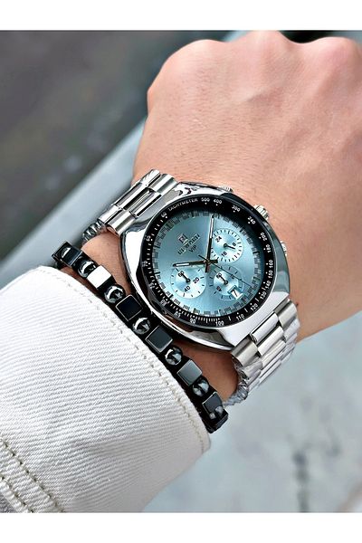 Reward Silver Color Large Case Sports Model Function Men's Wristwatch + Bracelet