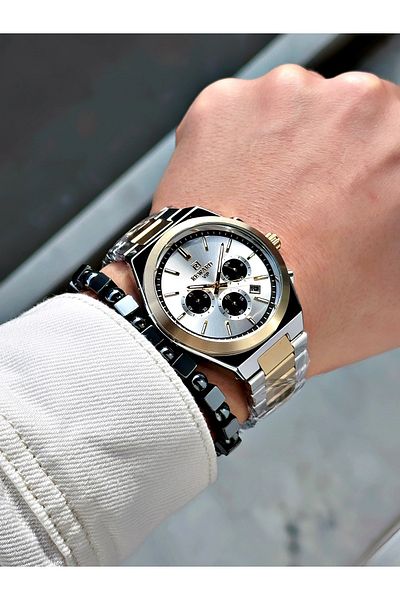 Reward Gold Silver Color Functions Active Steel Band Men Wristwatch + Bracelet
