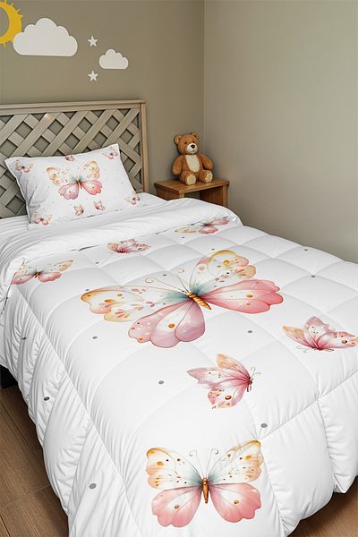 EVPANYA Polka Dot Butterfly Tale Patterned Single Duvet and Pillowcase