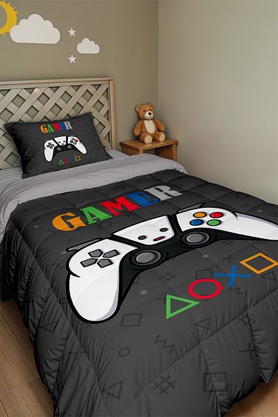 EVPANYA Gamer Gamer 12 Patterned Single Duvet and Pillow Case