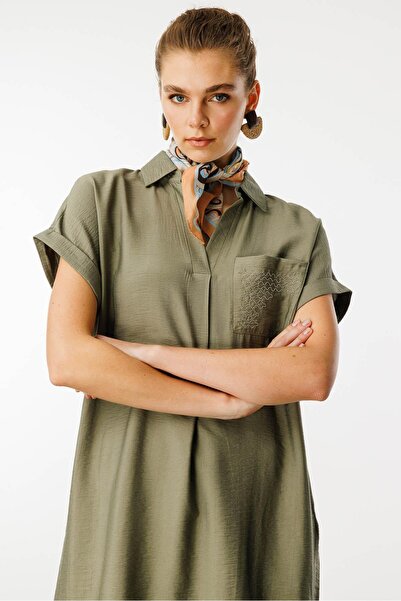 Genel Markalar Kadın Polo Yaka Cebi Zincir Detaylı Elbise