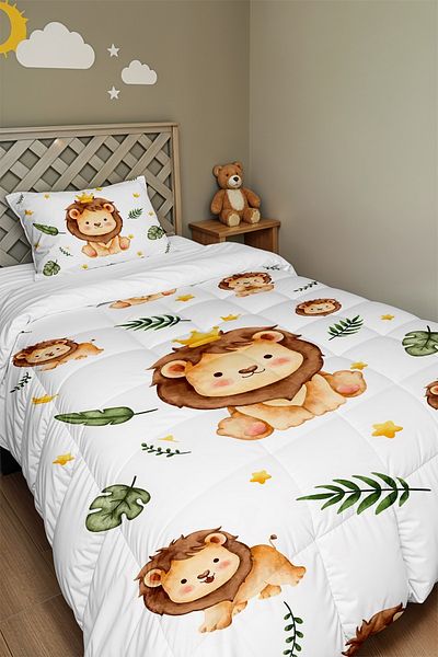 EVPANYA King Lions Patterned Single Duvet and Pillowcase