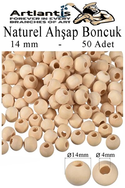 Artlantis Naturel Ahşap Boncuk 14mm 50 li 1 Paket Ham Boyanabilir Ahşap Yuvar...