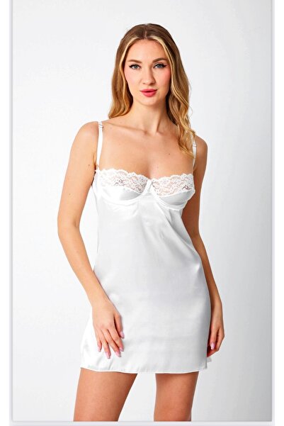 SATTENS SEXY femei satin NIGHTWEAR - Mini rochie de seara decoltata cu detaliu din dantela cu sarma