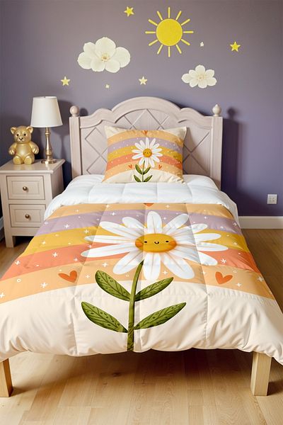 EVPANYA Cute Daisy Patterned Single Quilt and Pillowcase