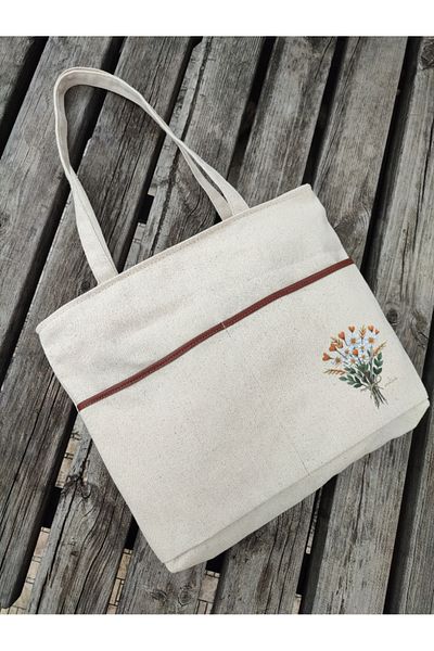 JANJAN Canvas Bag, Zippered, Front Pocket, Inner Pocket Canvas Tote Bag
